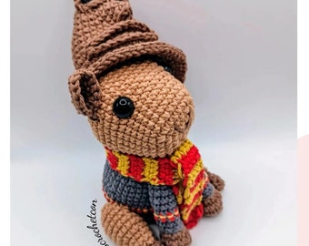 Pattern capybara with a Gryffindor uniform, scarf and Sorting Cap - Pattern Capybara plus Sorting Hat