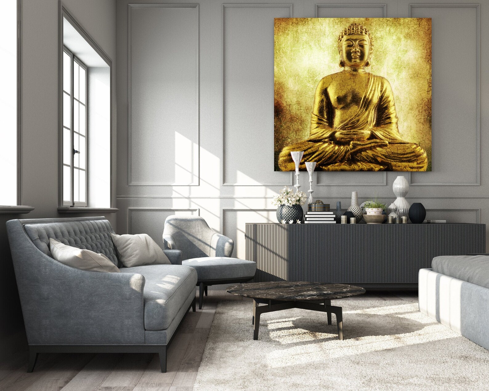 Golden Buddha Wall Art Space Buddha Print Zen Decor Spiritual Etsy