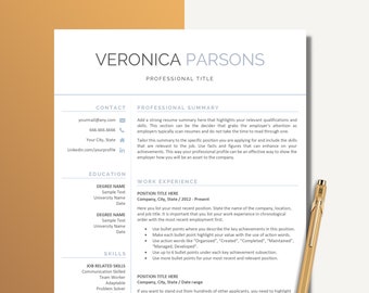Plantilla de currículum moderno y carta de presentación para Word y páginas, currículum profesional, currículum de marketing, descarga instantánea