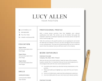 Resume Template, Professional Resume Template for Word and Pages, CV Template, 1,2 and 3 Pages Resumes, Clean Modern CV Template for Word