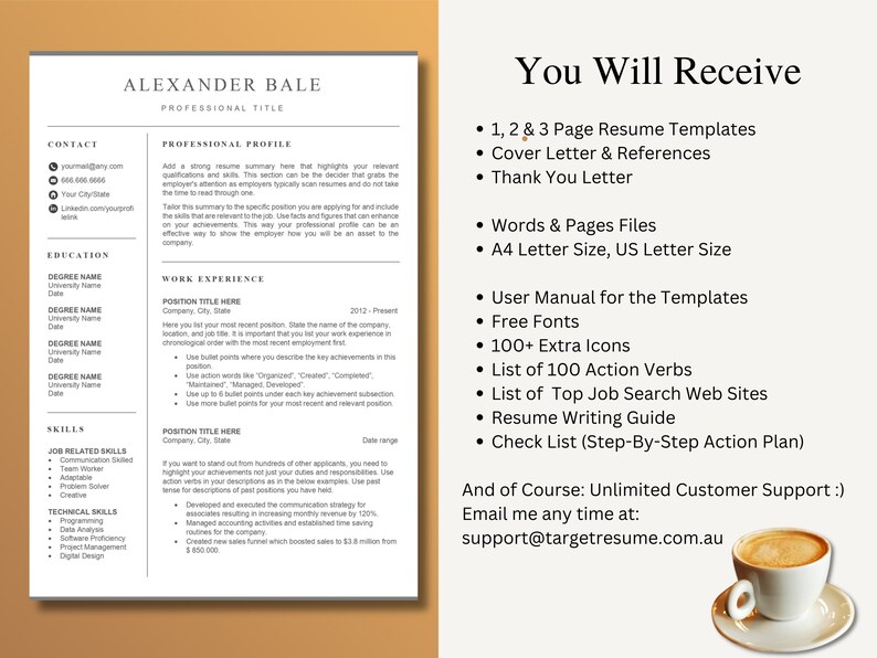 Professional Resume Template, Word and Pages With Matching Cover Letter ...