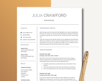 Plantilla de currículum moderno para Word y páginas, plantilla de CV, currículum profesional, currículums de 1,2 y 3 páginas, plantilla de CV moderno, currículum de marketing