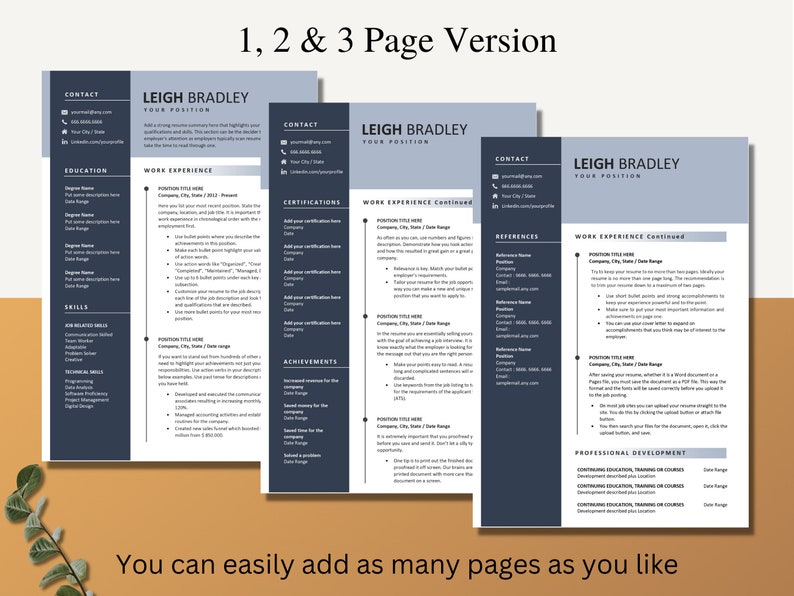 Modern, Executive Resume Template for MS Word and Mac Pages, CV ...