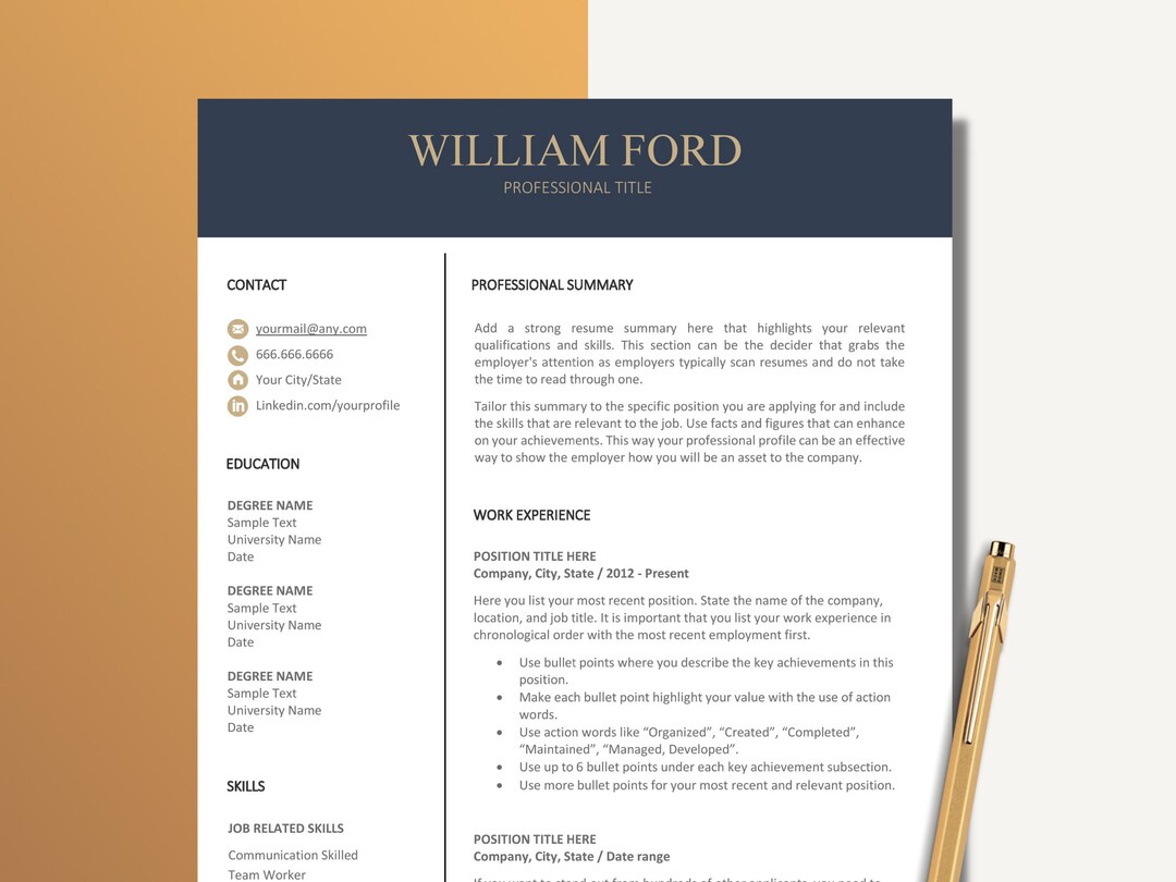 Modern Executive Resume Template for Google Docs, Word and Apple Pages ...