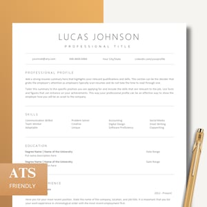 Plantilla de currículum compatible con ATS para Word y Pages, altamente profesional. Consiga el trabajo de sus sueños con este moderno y elegante conjunto de CV y carta de presentación