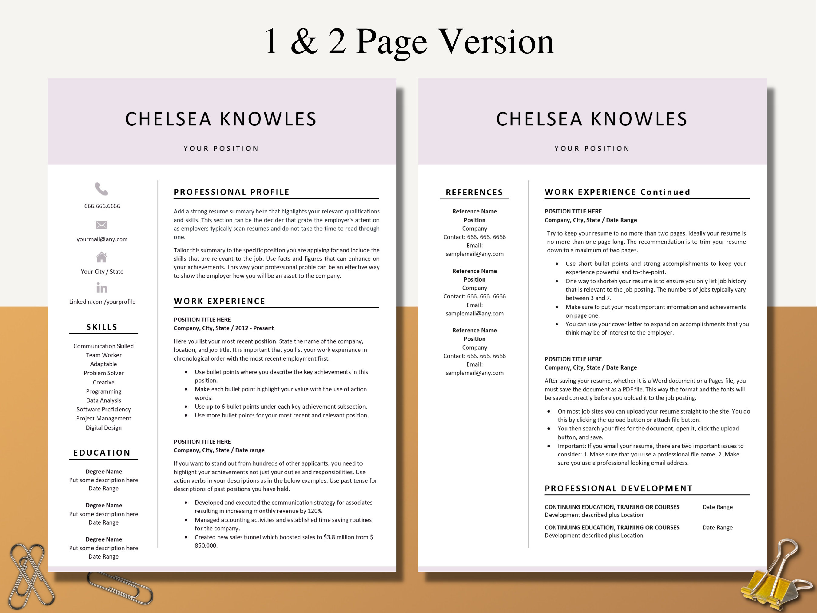 Clean, Modern Resume Template for Word and Pages, Modern CV Template ...