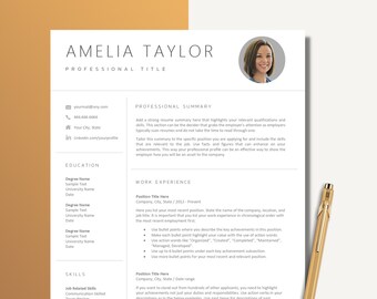 Resume and Cover Letter Template with Picture for Word and Pages, Easily Customized. Create a Professional CV Perfect for Job Interviews!
