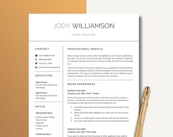Modern Resume Template for Word and Pages, CV Template, Professional Resume, 1,2 and 3 Pages Resumes, Modern CV Template, Marketing Resume