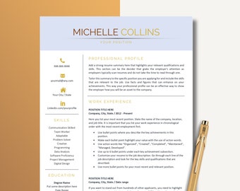 Modern Resume Template, CV & Cover Letter, MS Word, Mac (Instant Download)