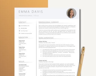 Minimalistic Executive Resume Template with a Photo , ATS Compatible , Fully Customizable, Cover Letter, CV Template Free Resume Guide