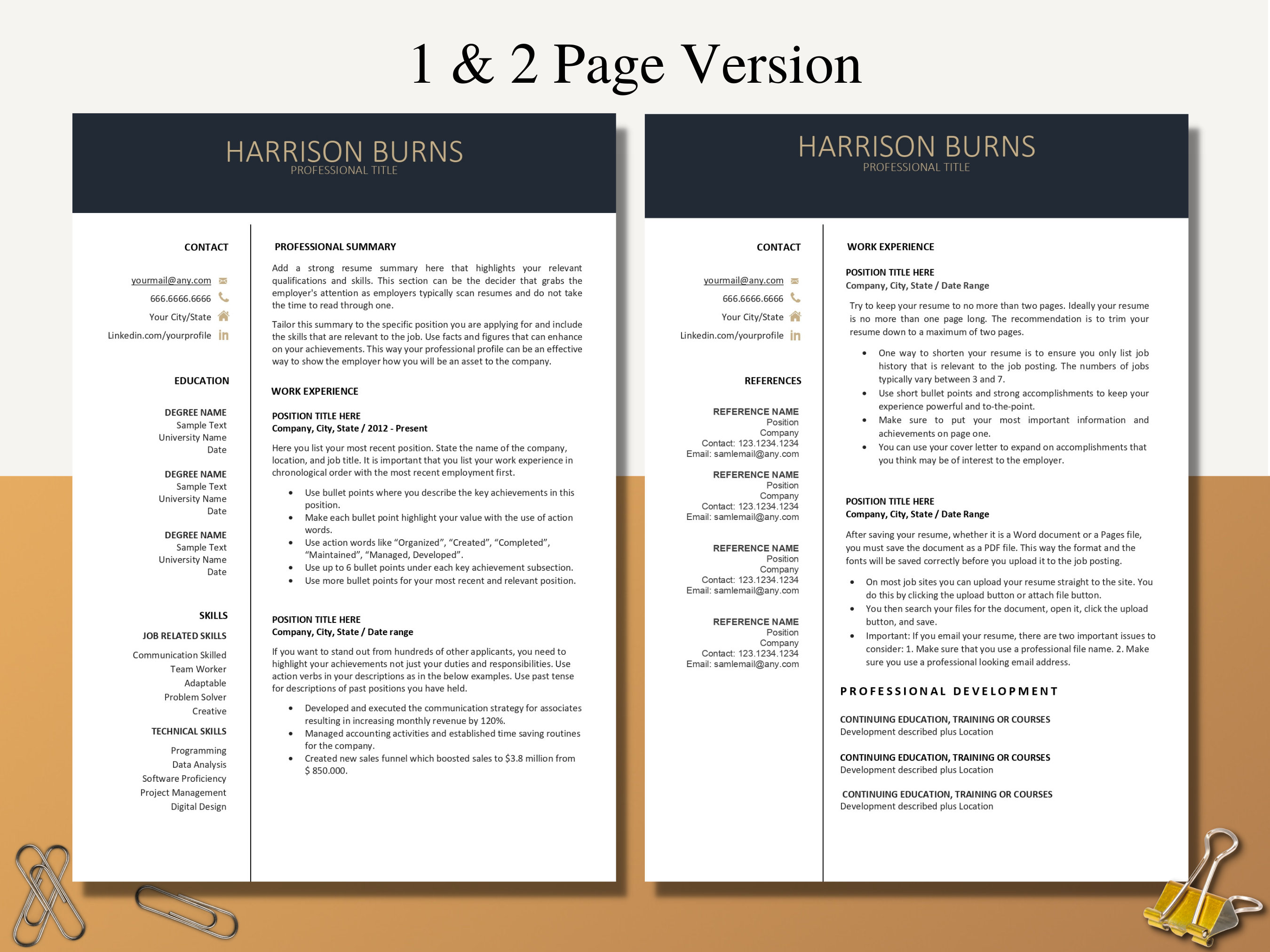 Modern Executive Resume Template, Professional Resume Template for Word ...