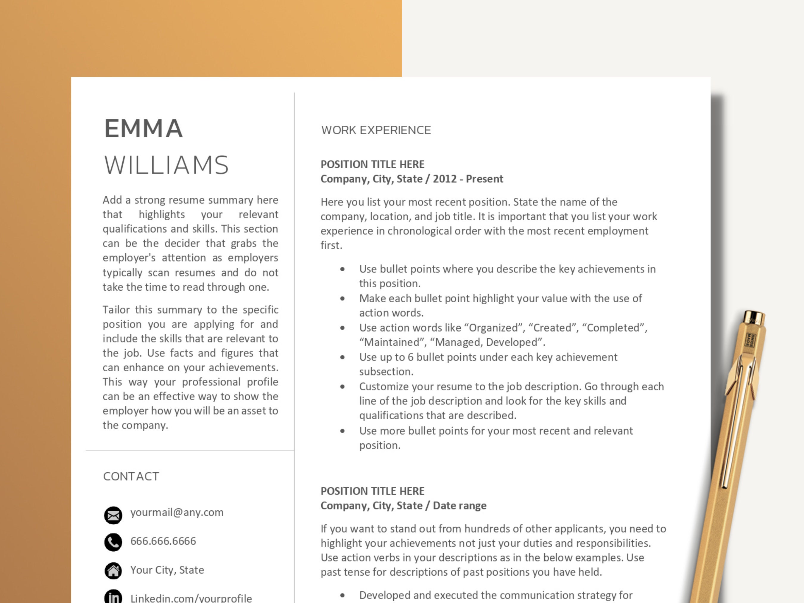 Resume Template Google Docs Resume Template for MS Word and - Etsy