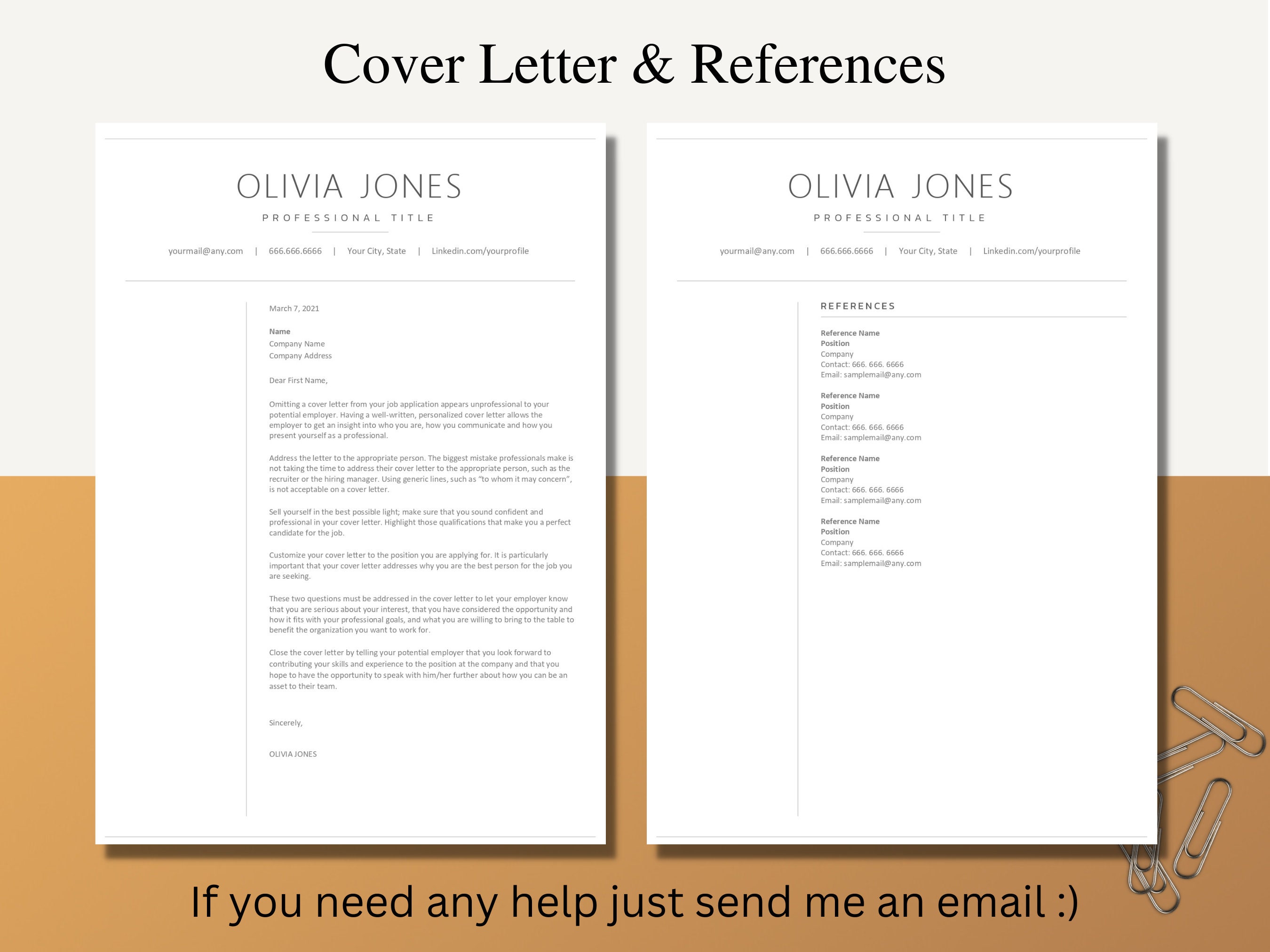 Professional Resume Template for Words and Pages, Matching Cover Letter ...