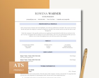 ATS Friendly Resume Template, Modern Resume Template for Word and Pages, Clean Simple Resume Template, Applicant Tracking System Resume