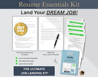 ATS Friendly Resume with Matching Cover Letter - A Complete Resume Essentials Kit, Easy to Edit Templates | Instant Download for Job Seekers