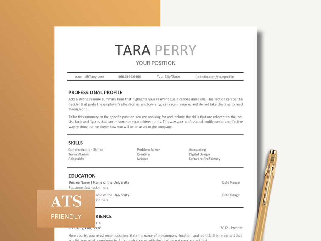 ATS Friendly Resume Template, Minimalist, Modern Resume Template for ...