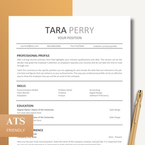 ATS Friendly Resume Template, Minimalist, Modern Resume Template for Word and Pages, Simple CV Template, Applicant Tracking System Resume