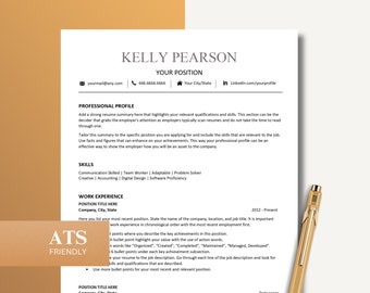 May include: A black and white resume template with the title "Kelly Pearson" and the text "Your Position". The template includes contact information, a professional profile section, a skills section, and a work experience section.