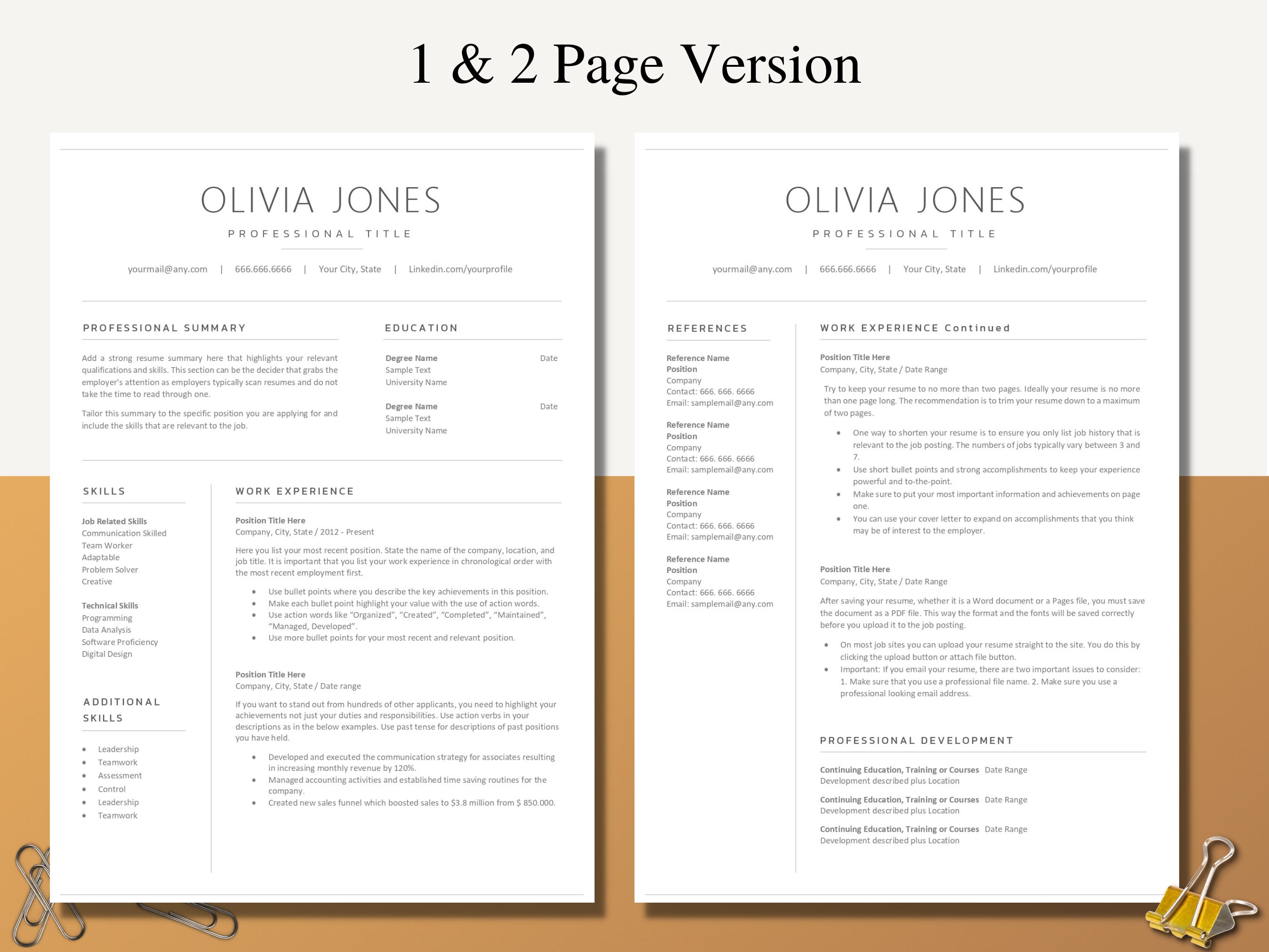 Professional Resume Template for Words and Pages, Matching Cover Letter ...