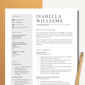 Modelo de currículo de designer de interiores, modelo de currículo profissional Word e Pages com carta de apresentação correspondente, design de interiores, currículo de arquitetura