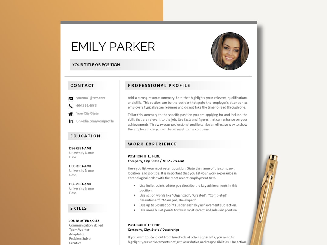 Modern Template With Photo, Resume Template With Photo, CV With Photo ...