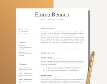 Teacher resume template for word and pages, ats friendly, professional cv template for teacher, high school and middle school resume