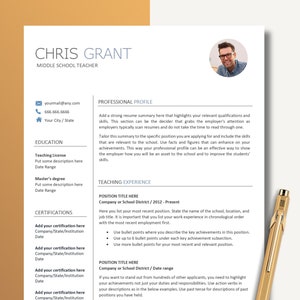 Minimalist Teacher Resume Template for Word and Pages, Middle School Teacher, 1, 2 and 3 Page Resume Template and Cover Letter