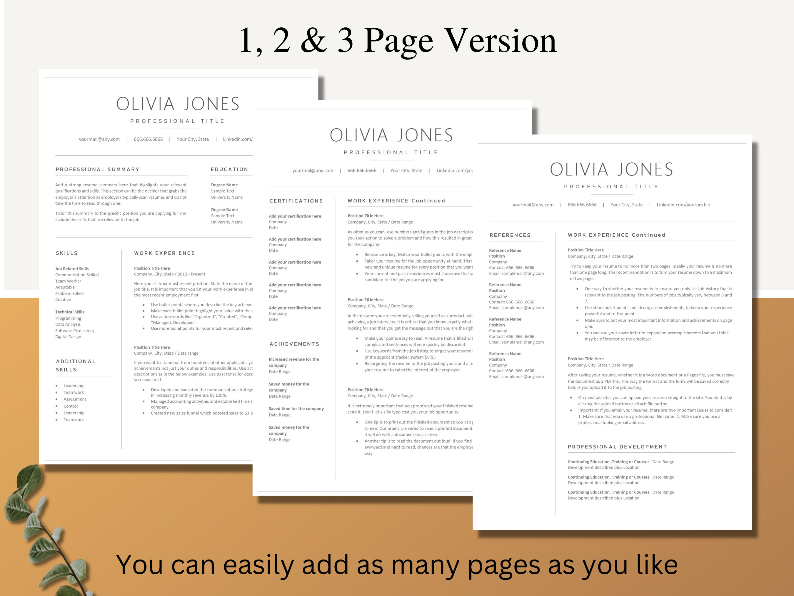 Professional Resume Template for Words and Pages, Matching Cover Letter ...
