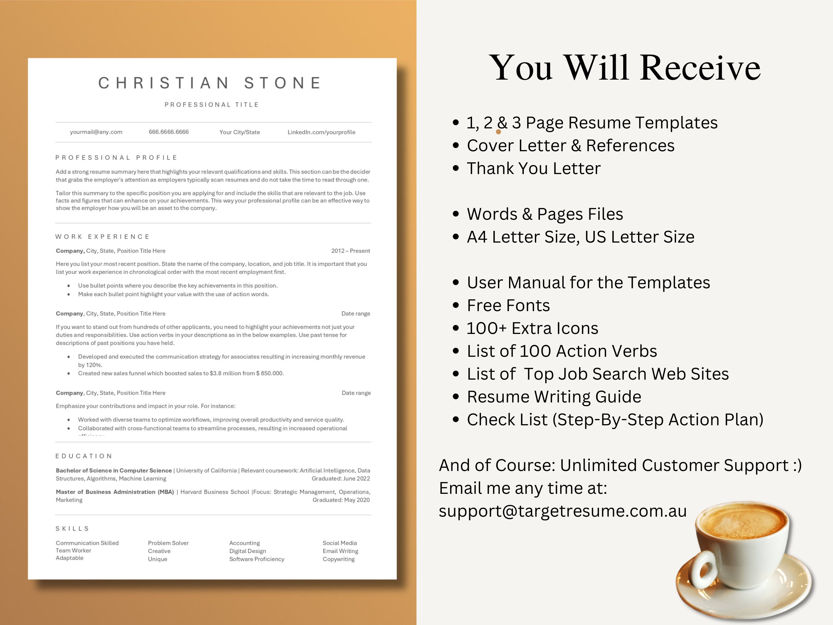 ATS Friendly Resume Template, Word and Pages, With Matching Cover ...