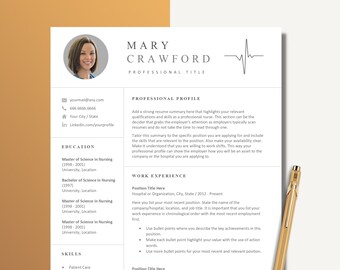 Nurse Resume Template for Word and Pages, Nursing Student Resume, RN Resume, Medical Assistant, New Grad Nurse, Registered Nurse, Medical