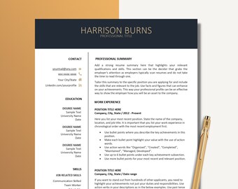 Plantilla de currículum ejecutivo moderno, plantilla de currículum profesional para páginas de Word y Apple, plantilla de currículum de 1, 2, 3 páginas, descarga instantánea