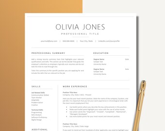 Professional Resume Template for Words and Pages, Matching Cover Letter, Reference  and Thank You Letter, Modern Resume for the Professional