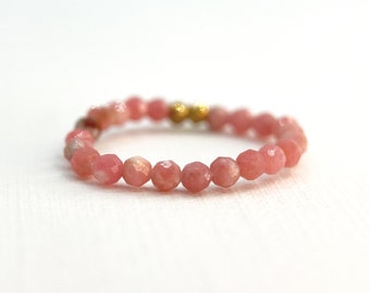 Rhodochrosite Stretch Bead Ring / Soulmate Attractor / Tiny 2mm Natural Sparkly Gemstones