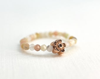 Pink Opal Stretch DaisyBead Ring / Renewal Daisy Band / Tiny 2mm Natural Sparkly Gemstones