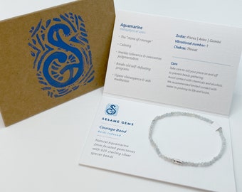 Aquamarine Stretch Bead Bracelet / Courage Band / Tiny 2mm Natural Sparkly Gemstones