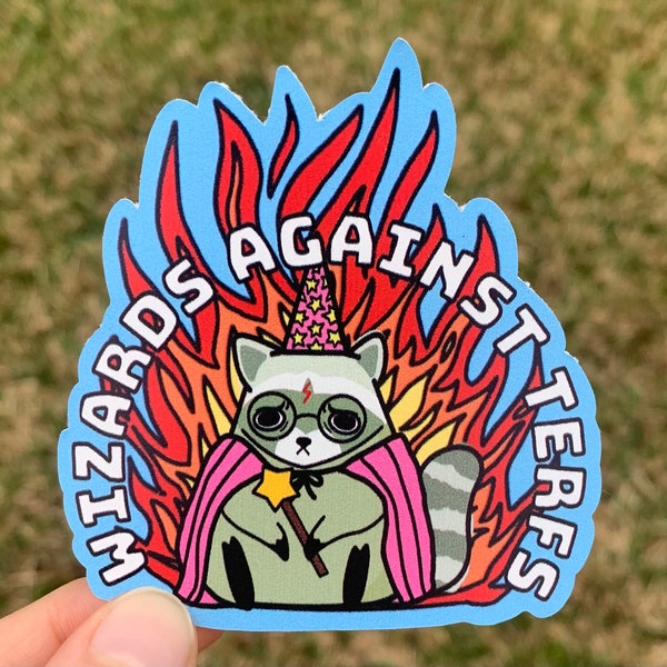 Wizards Against TERFs Raccoon Sticker / Cute Funny Pro Transgender Trans Support Validation LGBTQ Pride Month Visibility Gift Anti Hater JK