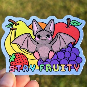 Stay Fruity Fruit Bat Sticker / Cheap Simple Gay Pride Month Gift for Queer Lesbian Goth Vampire Animal Lover Car Bumper Decal Laptop Bottle