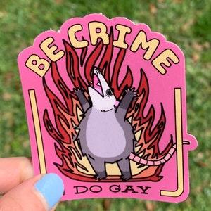 Adesivo Burning Opossum Be Crime Do Gay / Adesivo unico e divertente Gay Pride / Regalo LGBT Thinking of You / Adesivo Chaotic Revel Trashy Possum