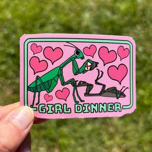 Pegatina de mantis religiosa para cena de niña / Meme de TikTok divertido y lindo, humor negro y morboso, calcomanía para coche, botella de agua, portátil, caricatura tonta
