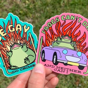 2 Pack Queer People Suck at Driving Stereotype Car Bumper Stickers / Be Gay Do Crime Decal Frogs Can't Drive and Neither Can I LGBTQ Pride