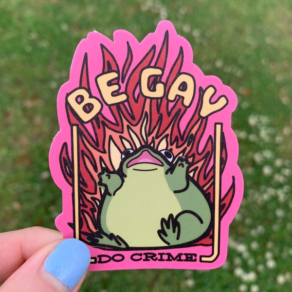 Be Gay Do Crime Sticker / Queer Burning Frog Stickers / Pride Month Gift / Random Chaotic Good Decal / Funny LGBT Validation Support Gift