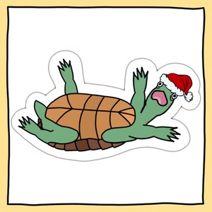 Kämpfender Weihnachtsmann Hut Schildkröte Aufkleber | Niedliche lustige Weihnachtsschildkröte auf ihrem Rücken Laptop Auto-Aufkleber Einzigartige Strumpf Stuffer Geschenk