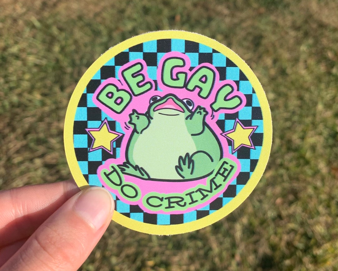 Be Gay Do Crime Checkered Frog Circle Car Bumper Water Bottle Laptop ...