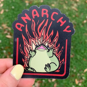 Chaotic Flaming Frog Aesthetic Anarchy Sticker / Funny Weird Political Humor Thinking of You Gift for Radical Libertarian / Election Day