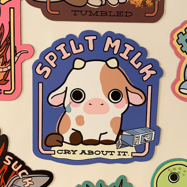 Spilt Milk Cry About It Cow Magnet / Random Weird Sad Boi Funny Gift for Angsty Emo Teens / Ironic Fridge Kitchen Dorm Decoration