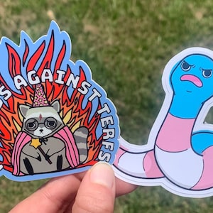 2 Pack Transgender Ally Support Stickers / Cute Funny Trans Decals Wizards Against TERFs Harry Potter Anti JK Rowling Pride Flag Color Worm