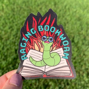 Tobender Bücherwurm Aufkleber / Dummes lustiges Geschenk für Avid Reader / Cartoon VSCO ästhetischer introvertierter Wasserflaschenaufkleber