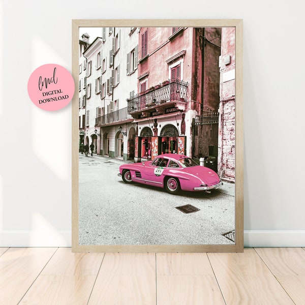 Vintage rosa Auto, fotografische Instant Digital Printable für Kunstliebhaber, Größen sind verfügbar, Home Decor