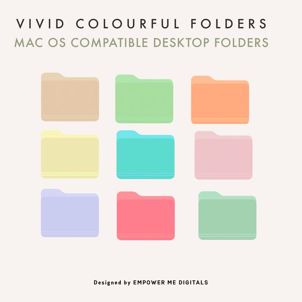 9  Vivid colourful Mac OS folder icons, Pastel, Nude  Colour Folders, MacBook, iMac, Mac compatible, Desktop Organiser, Instant