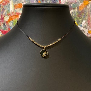 BOHO UNISEX sympathy necklace adjust. w/length slider genuine leather. Gold coin pendant with rose and gold filled beads. Includes poem card